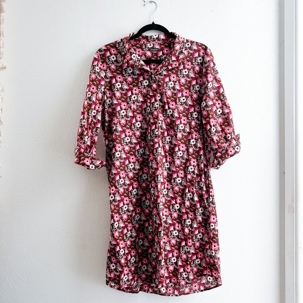 J. Mclaughlin Berlin Shirt Dress in Mountain Floral‎ Pink/Coffee 100% Cotton - Picture 3 of 8